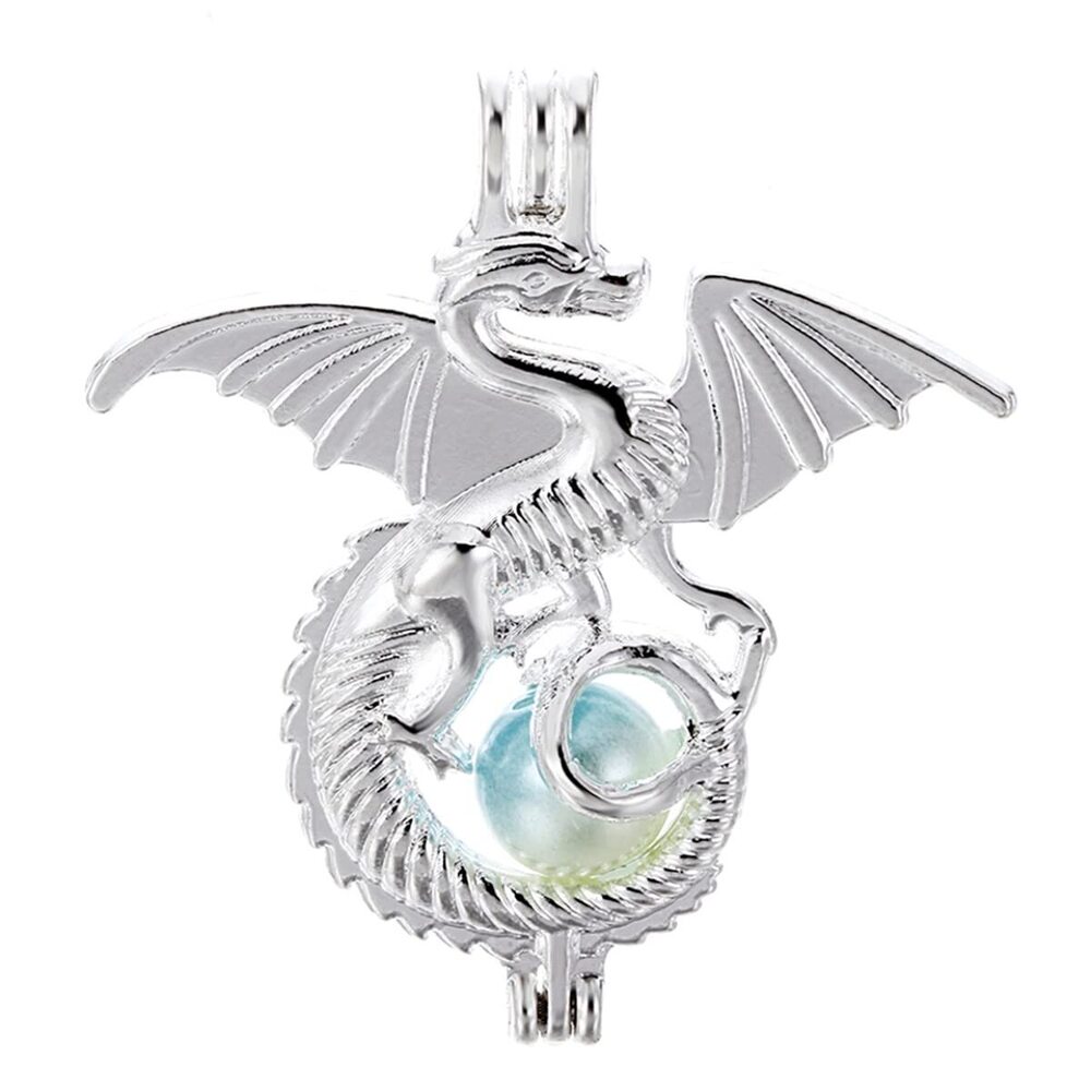 2062 10pcs Silver Dragon Pearl Cage Locket Pendants, Essential Oil Diffuser